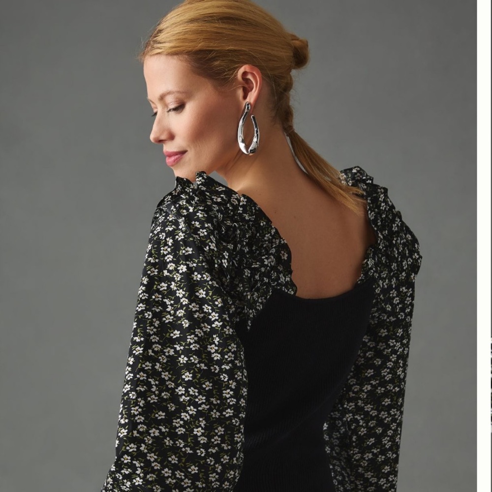 Anthropologie Black Floral Women's Top